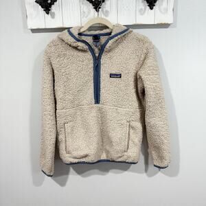 Patagonia Los Gatos Hooded Fleece Pullover XS Khaki Cozy Quarter Snap EUC